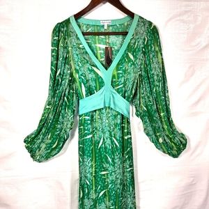 Allegra Hicks Green Georgia Silk Long Sleeve Maxi Dress NWT